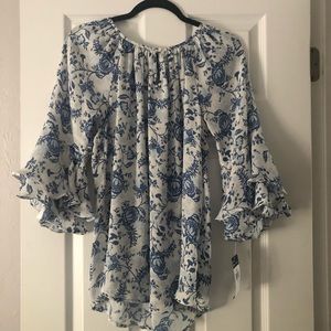 NWT Chaps Floral Blue Blouse